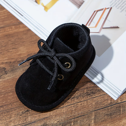 Casual Comfortable Solid Color Lace Up Boots For Baby Boys, Lightweight Non-slip Walking Shoes For Autumn And Winter - NEXTRENDBAHRAIN