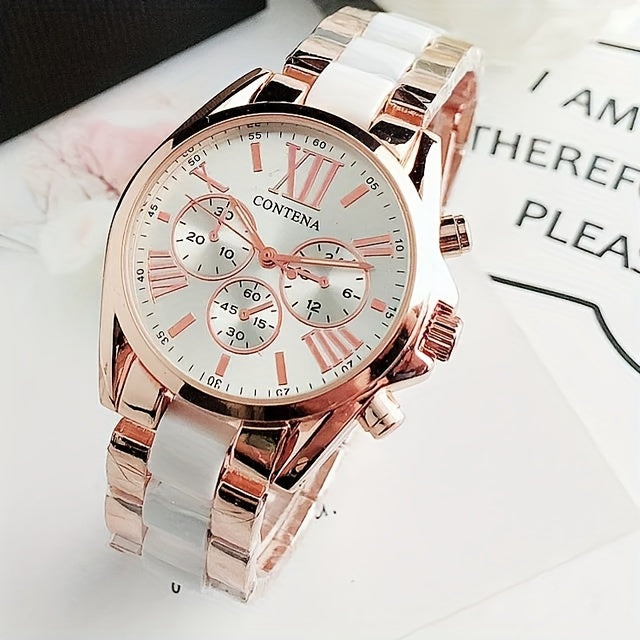 1pc Matching Contena Luxury Rose Golden Quartz Watches, Women's Fashion Wristwatch Set With Roman Numerals, Elegant Female Timepieces For Daily Life And Travel (Watch Only) - NEXTRENDBAHRAIN