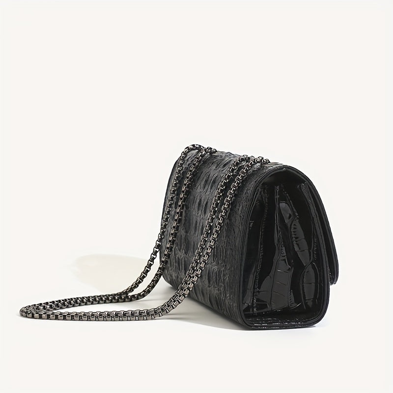 Women's Luxury Handbag, Elegant Crocodile Pattern Square Flap Chain Bag For Daily Use - NEXTRENDBAHRAIN