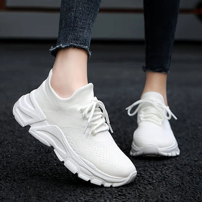 Women's Non-Slip Platform Fashion Sneakers, Mesh Comfortable Breathable Lace Up Casual Shoes, Lightweight Outdoor Wear Resistant Running Shoes - NEXTRENDBAHRAIN