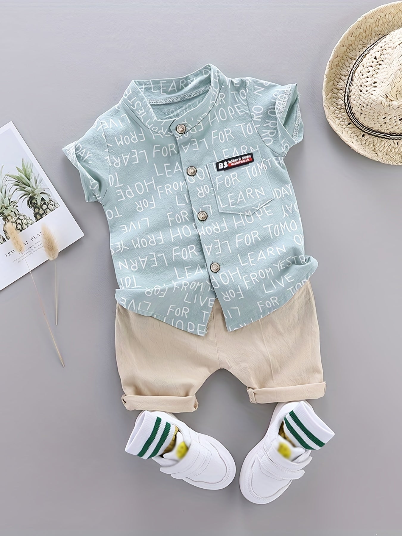 2pcs Baby Boys Dinosaur Print Button Short Sleeve Shirt Top & Elastic Waist Shorts Set Toddler Summer Clothes - NEXTRENDBAHRAIN