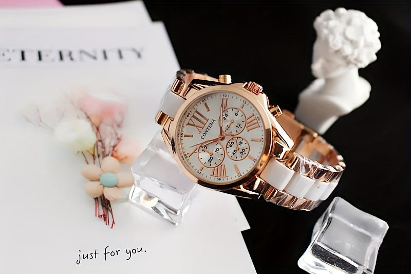 1pc Matching Contena Luxury Rose Golden Quartz Watches, Women's Fashion Wristwatch Set With Roman Numerals, Elegant Female Timepieces For Daily Life And Travel (Watch Only) - NEXTRENDBAHRAIN