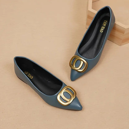 Women's Buckle Decor Flat Shoes, Fashion Pointed Toe Soft Sole Shoes, All-Match Slip On Commuter Flats - NEXTRENDBAHRAIN