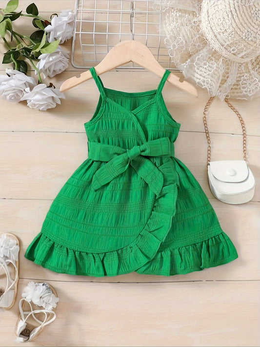 Baby's Trendy Solid Color Jacquard Ruffle Trim Sundress, Infant & Toddler Girl's Dress For Daily Wear/Holiday/Party, As Gift - NEXTRENDBAHRAIN