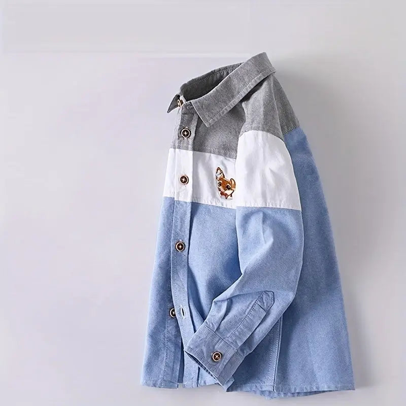 Kids Boys Color Block Dog Pattern Shirts Long Sleeve Button Down Tops Spring Fall Outwear Shirts Jacket Clothes - NEXTRENDBAHRAIN