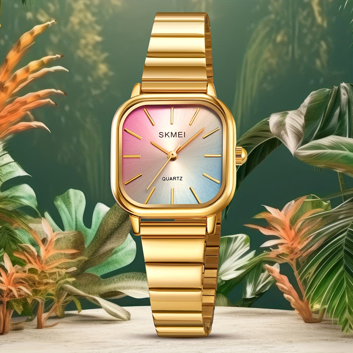 Women's Watch Fashion Square Pointer Quartz Watch Color Block Dial Analog WR Stainless Steel Wrist Watch - NEXTRENDBAHRAIN