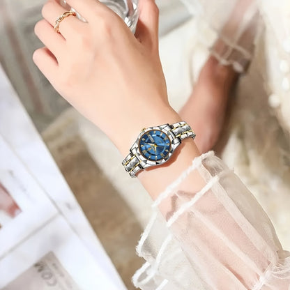 BINBOND Ladies' Elegant Night-Glowing Calendar Watch with Water Drops, Alloy Band, and Stainless Steel Case - NEXTRENDBAHRAIN