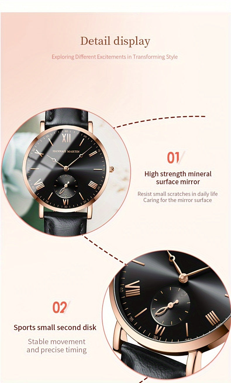 Elegant Women's Quartz Watch with Stopwatch Feature - Fashionable Faux Leather Strap, Stainless Steel Case, Perfect for Dressy Outfits & Gifts - NEXTRENDBAHRAIN