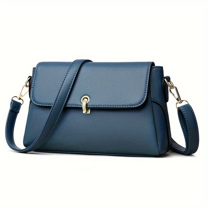 Vintage-Inspired Solid Crossbody Bag for Women with Adjustable Strap, Lightweight PU Leather Messenger Bag with Zipper Closure and Polyester Lining, Baigou-Crafted, Secure Flap-Over Design with Edge Paint Detail - NEXTRENDBAHRAIN