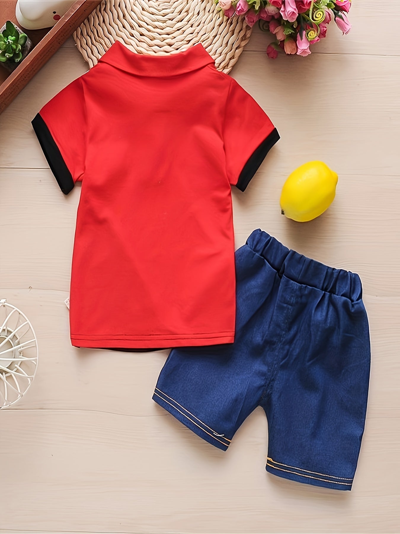 2pcs Baby Boy's Casual Cotton Summer Set, Color Block Short Sleeve Top & Shorts, Baby Boy's Clothes - NEXTRENDBAHRAIN