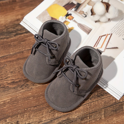 Casual Comfortable Solid Color Lace Up Boots For Baby Boys, Lightweight Non-slip Walking Shoes For Autumn And Winter - NEXTRENDBAHRAIN