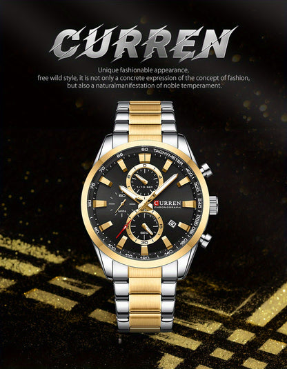 CURREN Business Men's Watch Steel Band Multifunctional Chronograph Wristwatch Waterproof Round Watch, Ideal choice for Gifts - NEXTRENDBAHRAIN