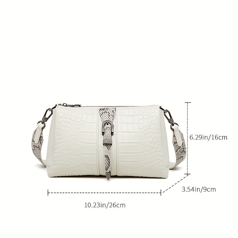 ZOOLER Chic Crocodile-Embossed Faux Leather Crossbody Bag for Women - Fashionable Animal Print Shoulder Purse with Detachable Strap, Zip Closure - NEXTRENDBAHRAIN