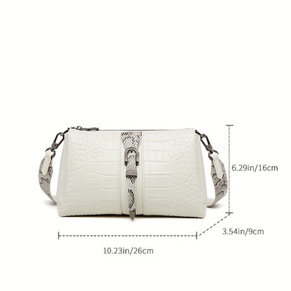 ZOOLER Chic Crocodile-Embossed Faux Leather Crossbody Bag for Women - Fashionable Animal Print Shoulder Purse with Detachable Strap, Zip Closure - NEXTRENDBAHRAIN