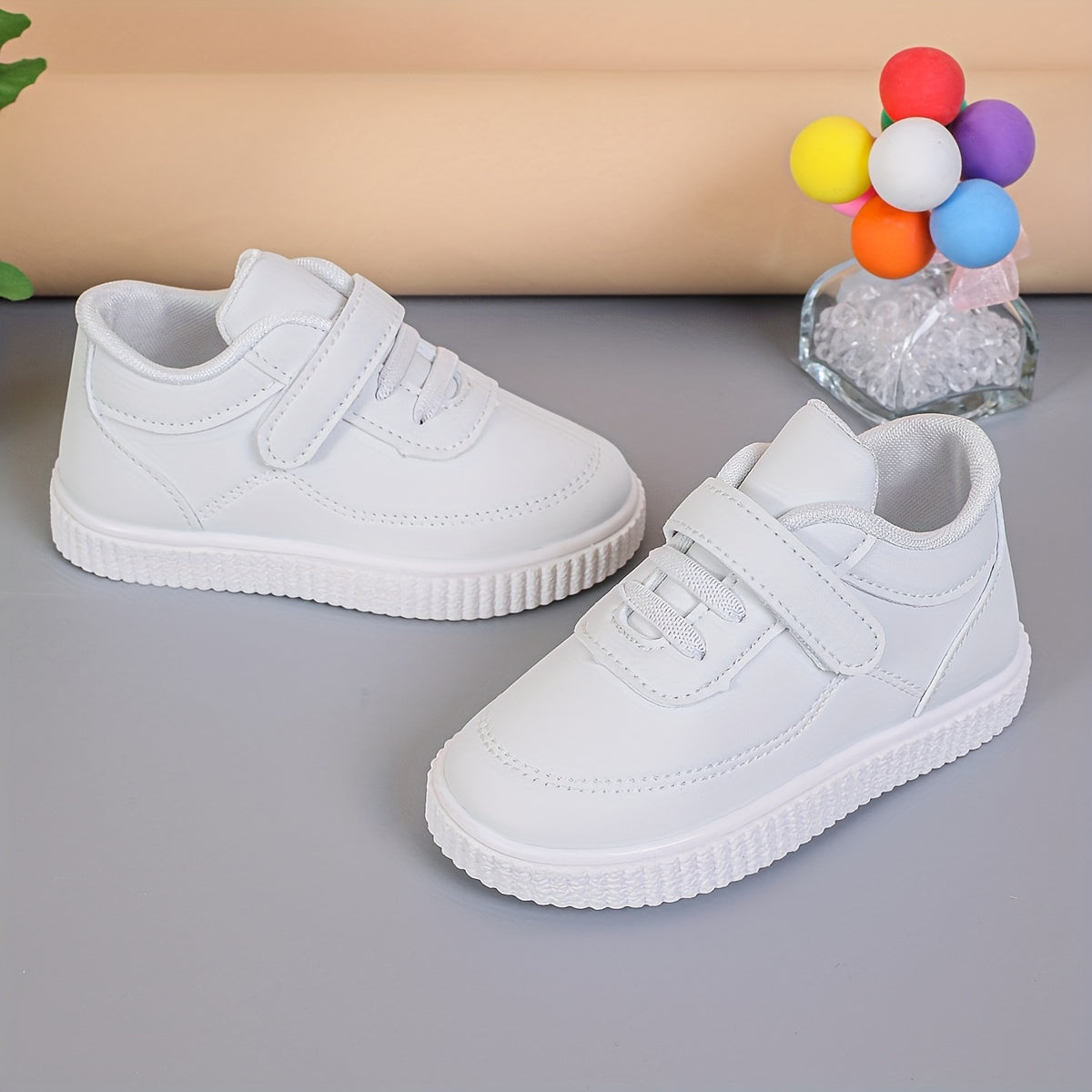 Kids' Fashionable Solid Color Sneakers - Casual Low-Top Shoes For Boys & Girls, Hook-and-loop Fastener Closure, Rubber Sole - NEXTRENDBAHRAIN