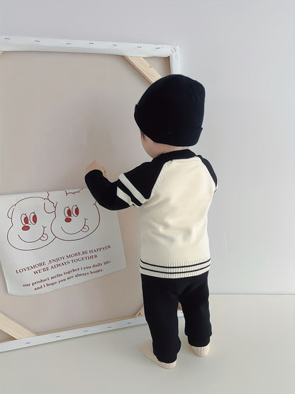 2pcs Baby's Color Clash Raglan Sleeve Sweater & Casual Knitted Pants, Toddler & Infant Boy's Clothing Set For Winter Fall NEXTRENDBAHRAIN