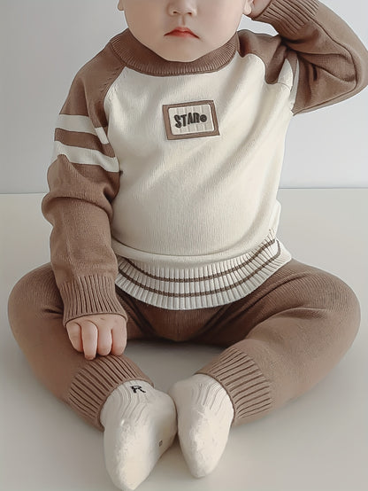 2pcs Baby's Color Clash Raglan Sleeve Sweater & Casual Knitted Pants, Toddler & Infant Boy's Clothing Set For Winter Fall NEXTRENDBAHRAIN