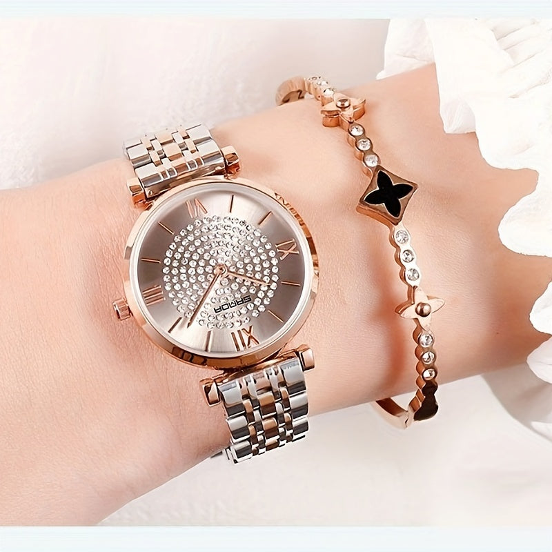 Women's Watch Luxury Rhinestone Quartz Watch Shiny Fashion WR Analog Stainless Steel Wrist Watch - NEXTRENDBAHRAIN