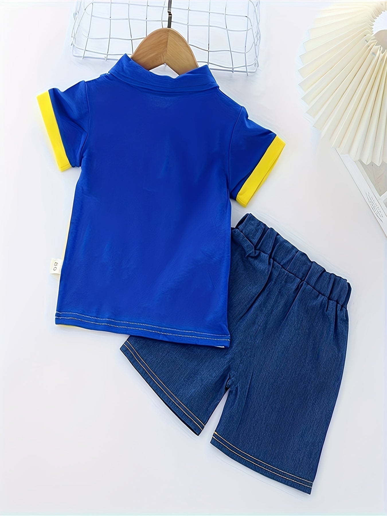 2pcs Baby Boy's Casual Cotton Summer Set, Color Block Short Sleeve Top & Shorts, Baby Boy's Clothes - NEXTRENDBAHRAIN