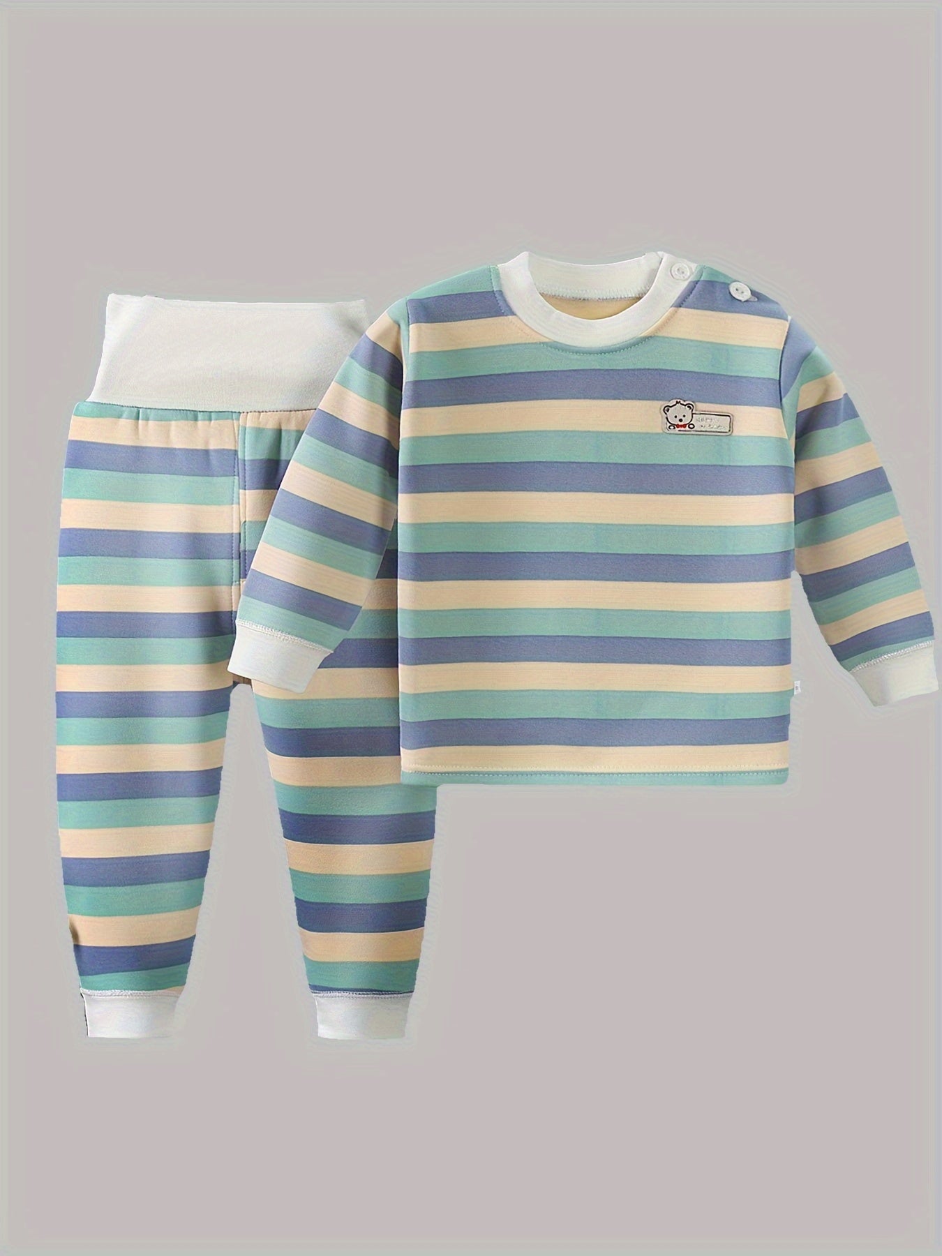 Children'S Suit Autumn And Winter Warm High Waist Suit Blue And Green Stripes - NEXTRENDBAHRAIN