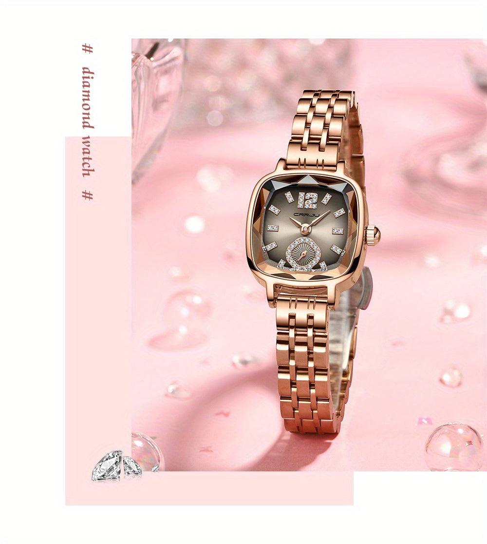 Women's Dial Cutting Watch Luxury Rhinestone Quartz Watch Elegant Square Pointer Analog WR Stainless Steel Wrist Watch - NEXTRENDBAHRAIN