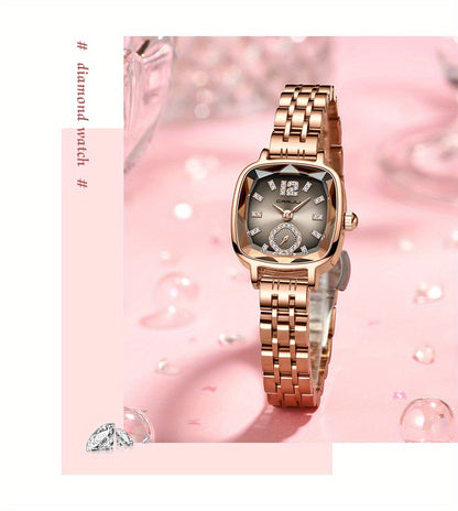 Women's Dial Cutting Watch Luxury Rhinestone Quartz Watch Elegant Square Pointer Analog WR Stainless Steel Wrist Watch - NEXTRENDBAHRAIN