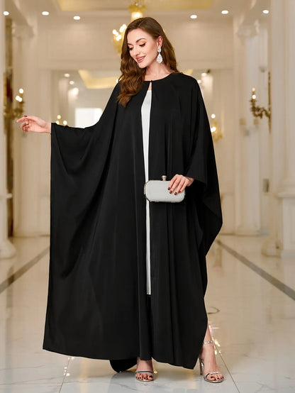 Button Front Batwing Sleeve Modest Dress, Elegant Loose Solid Color Cloak Maxi Muslim Outwear, Women's Clothing NEXTRENDBAHRAIN