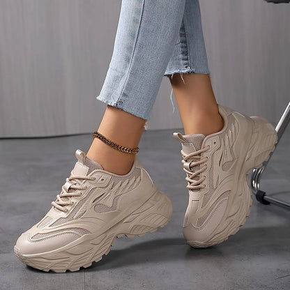 Women's Breathable Mesh Platform Sneakers, Casual Lace Up Outdoor Shoes, Comfortable Low Top Sport Shoes - NEXTRENDBAHRAIN