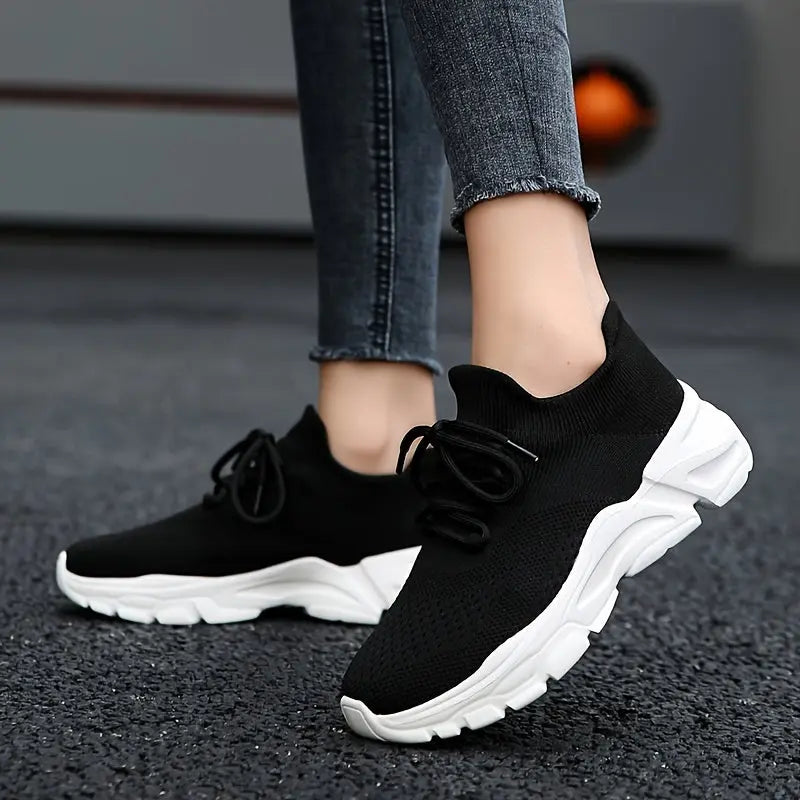 Women's Non-Slip Platform Fashion Sneakers, Mesh Comfortable Breathable Lace Up Casual Shoes, Lightweight Outdoor Wear Resistant Running Shoes - NEXTRENDBAHRAIN