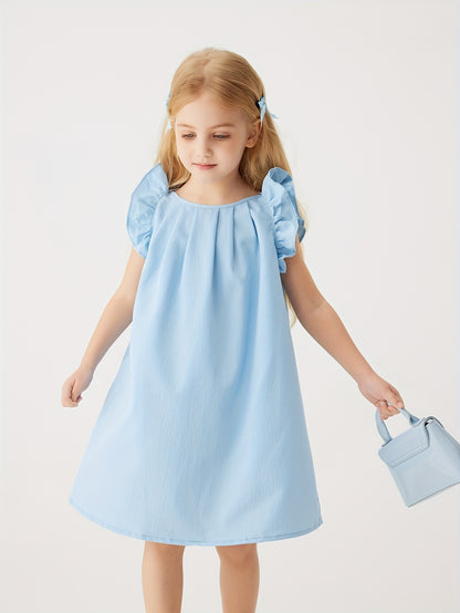 Baby Girls Cute Dress Summer Ruffle Sleeve Solid Color Children Daily Dresses A-line Kids Princess Clothes Toddler Outfits - NEXTRENDBAHRAIN