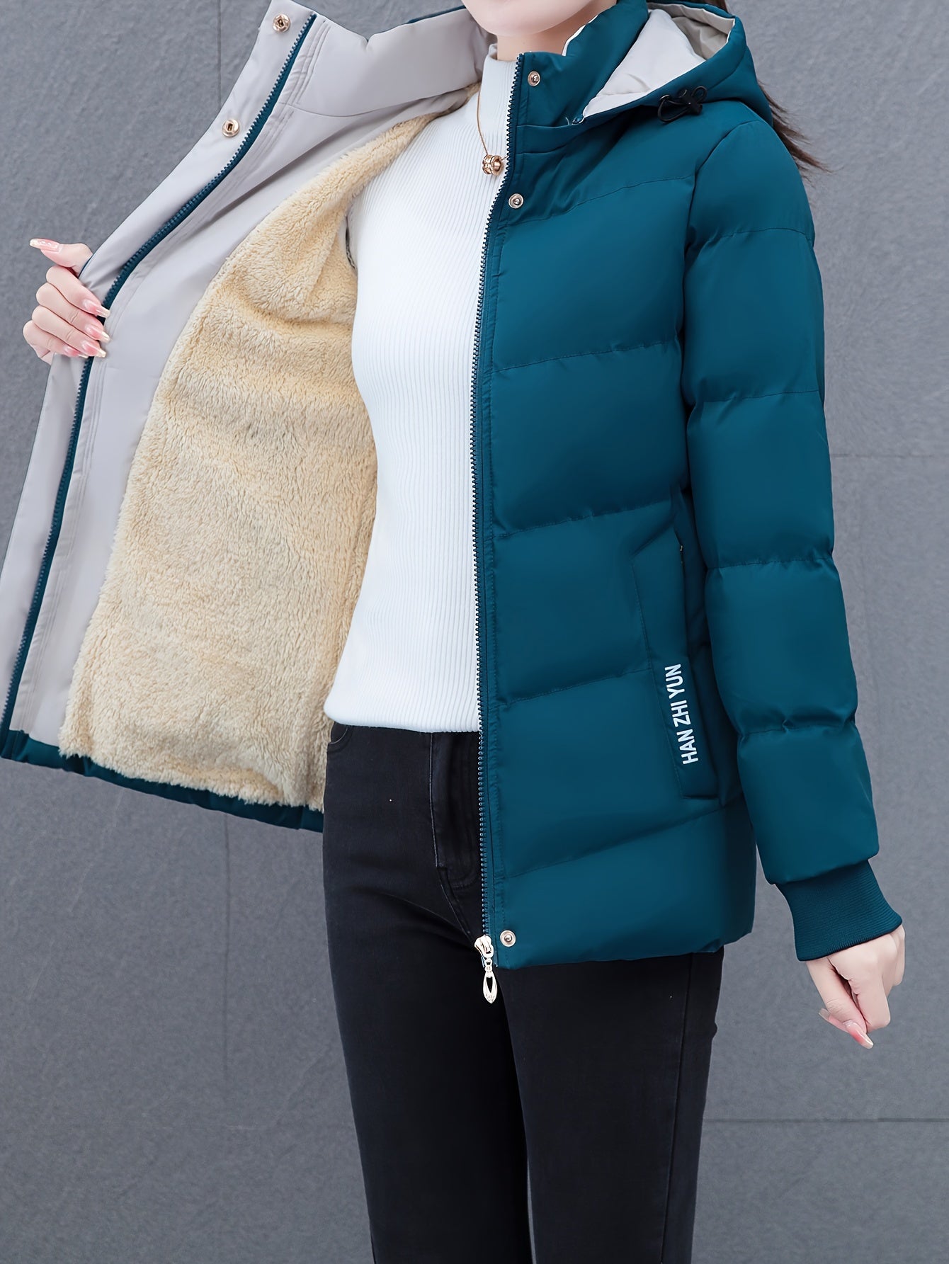 Women'S Puffer Coat, Autumn/Winter Warm Thickened Cotton Jacket, Hooded Sports Style, Solid Color, Zippered, Non-Stretch Fabric, Outdoor Casual Jacket, Polyester (Poly) Material, Woven Knit NEXTRENDBAHRAIN