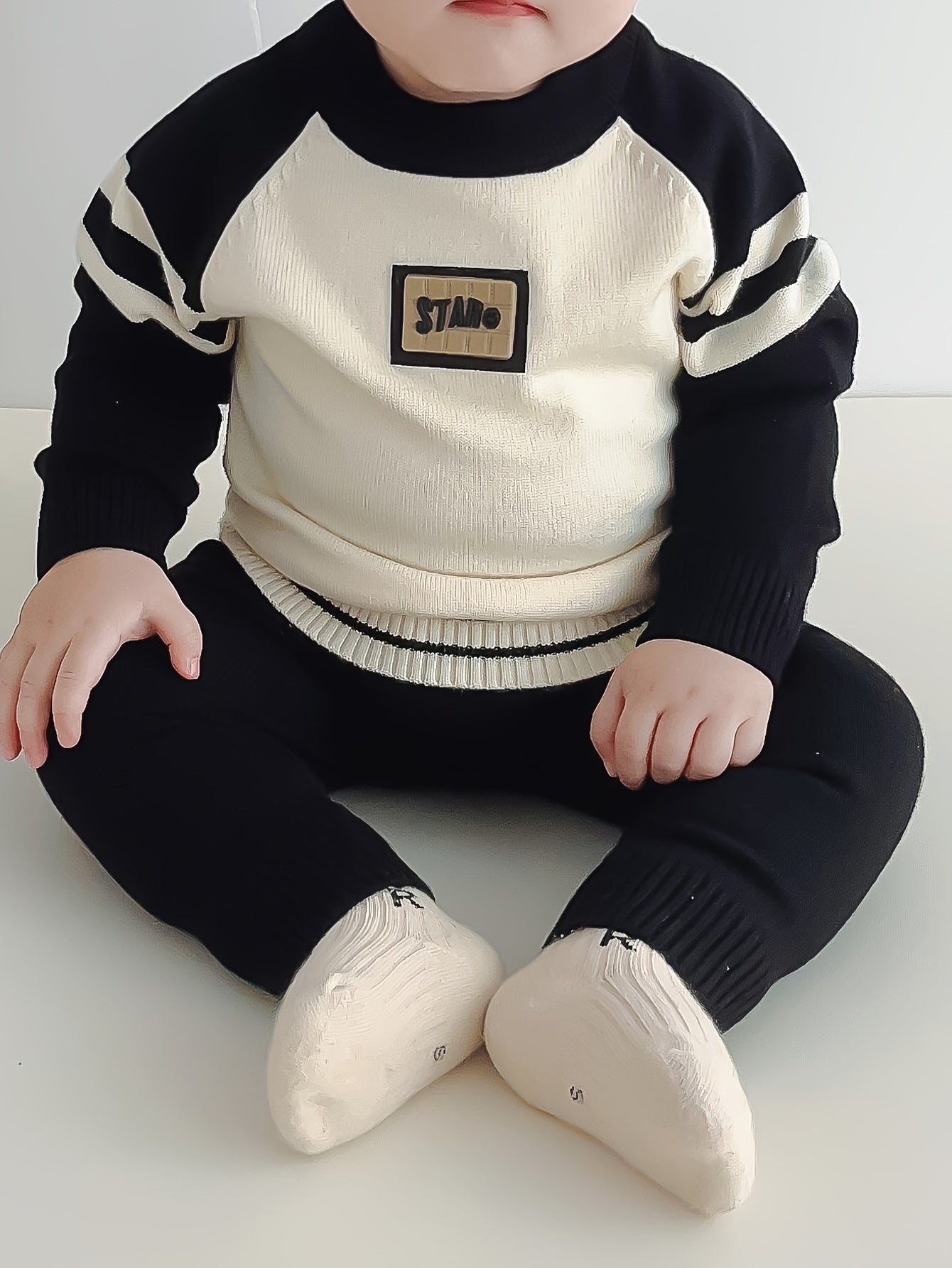 2pcs Baby's Color Clash Raglan Sleeve Sweater & Casual Knitted Pants, Toddler & Infant Boy's Clothing Set For Winter Fall NEXTRENDBAHRAIN