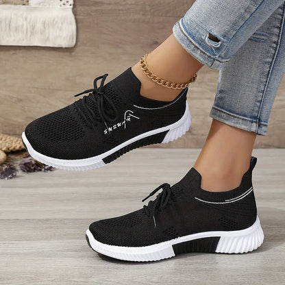 Women's Knitted Running Sneakers, Breathable & Lightweight Low Top Walking Trainers, Comfy Outdoor Sports Shoes - NEXTRENDBAHRAIN