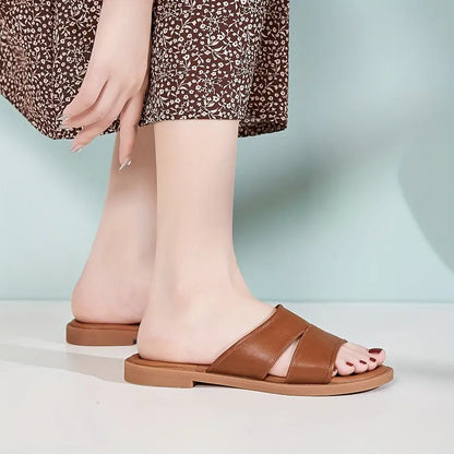 Women's Comfortable Flat Slide Sandals - Casual Open Toe With Ankle Strap, Non-Slip Sole For Summer - NEXTRENDBAHRAIN