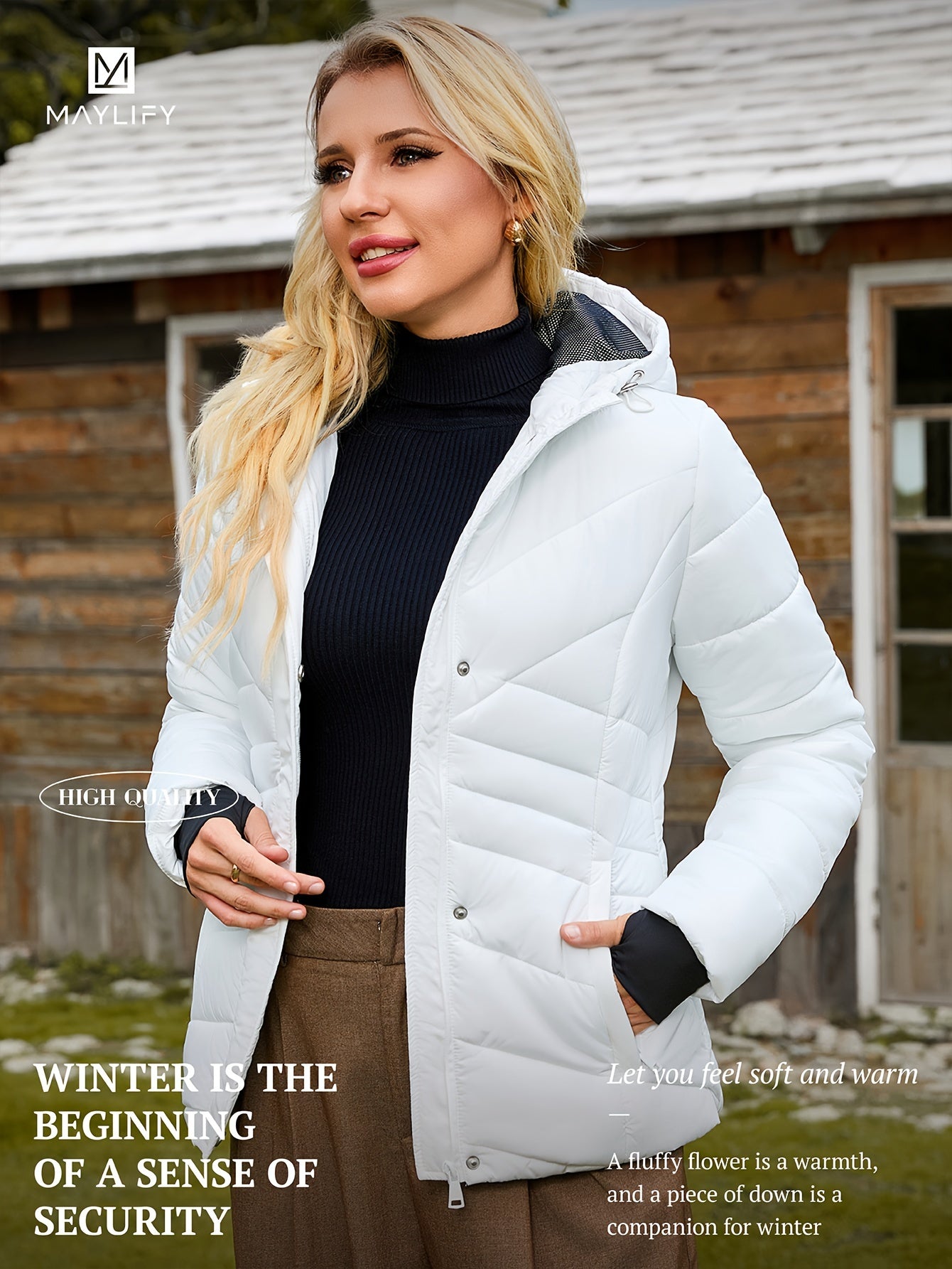 Autumn And Winter Hooded Padded Jacket, Slim Waist Coat Women's Clothing Warm Windproof Jacket NEXTRENDBAHRAIN