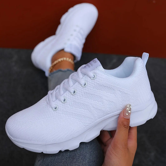 Women's Breathable Flying Woven Sneakers, Casual Lace Up Outdoor Shoes, Lightweight Low Top Running Shoes - NEXTRENDBAHRAIN