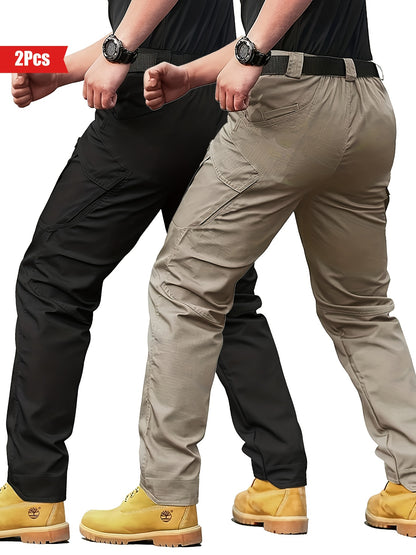 2pcs Men's Tactical Cargo Pants - Water-Resistant, Durable Polyester with Multi-Pocket Design for Outdoor Activities, Perfect for Spring & Fall NEXTRENDBAHRAIN