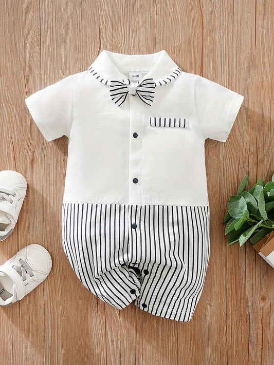 Baby Boys Casual Striped Short Sleeve Lapel Collar Romper Clothes - NEXTRENDBAHRAIN