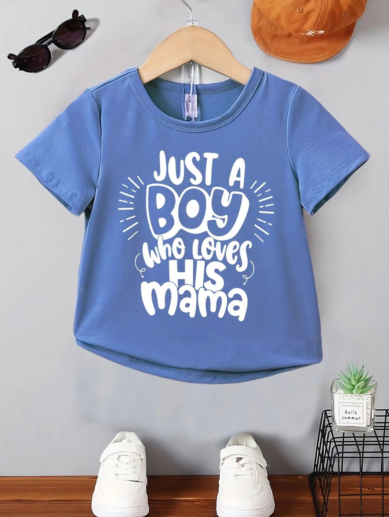 Boy's Summer Casual Short Sleeve T-Shirt - 'Just A Boy Who Loves His Mama' Print Cool Comfy Versatile Tee Gift - NEXTRENDBAHRAIN