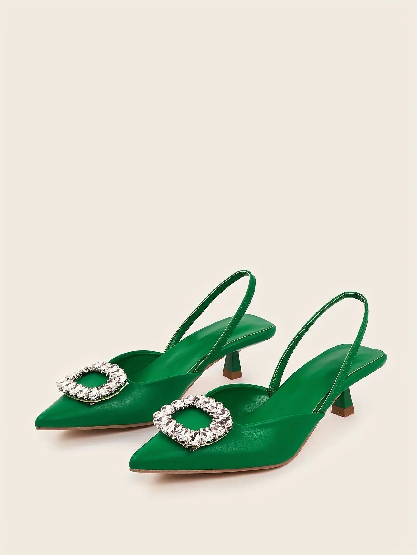 Women's Rhinestone Buckle Decor Stiletto Heels, Fashion Point Toe Dress Pumps, Stylish Ankles Trap Slingback Heels - NEXTRENDBAHRAIN