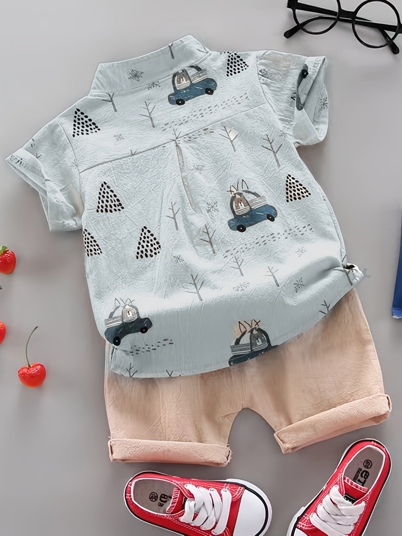 2pcs Baby Infant Boys Cute Cartoon Graphic Print Short Sleeve Shirt & Shorts Set Clothes - NEXTRENDBAHRAIN