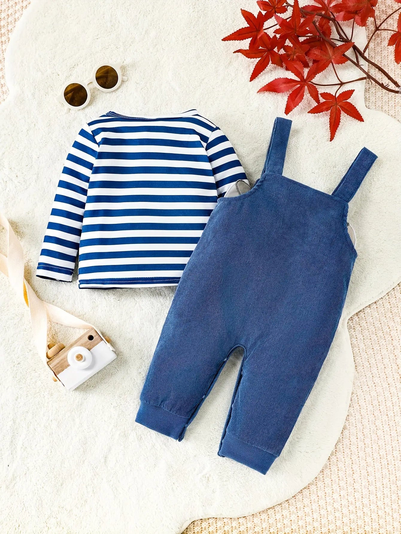 2pcs Baby's Cute Elephant Prince Patchwork Jumpsuit & Casual Striped Long Sleeve T-shirt, Toddler & Infant Boy's Clothing Set - NEXTRENDBAHRAIN