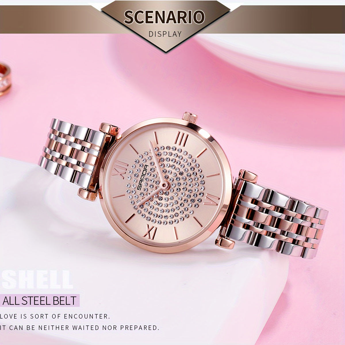 Women's Watch Luxury Rhinestone Quartz Watch Shiny Fashion WR Analog Stainless Steel Wrist Watch - NEXTRENDBAHRAIN