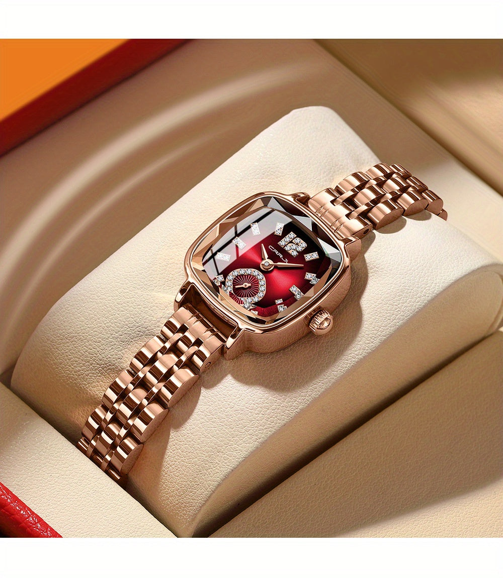 Women's Dial Cutting Watch Luxury Rhinestone Quartz Watch Elegant Square Pointer Analog WR Stainless Steel Wrist Watch - NEXTRENDBAHRAIN