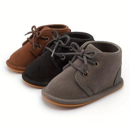 Casual Comfortable Solid Color Lace Up Boots For Baby Boys, Lightweight Non-slip Walking Shoes For Autumn And Winter - NEXTRENDBAHRAIN