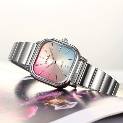 Women's Watch Fashion Square Pointer Quartz Watch Color Block Dial Analog WR Stainless Steel Wrist Watch - NEXTRENDBAHRAIN