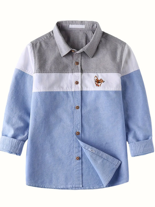 Kids Boys Color Block Dog Pattern Shirts Long Sleeve Button Down Tops Spring Fall Outwear Shirts Jacket Clothes - NEXTRENDBAHRAIN