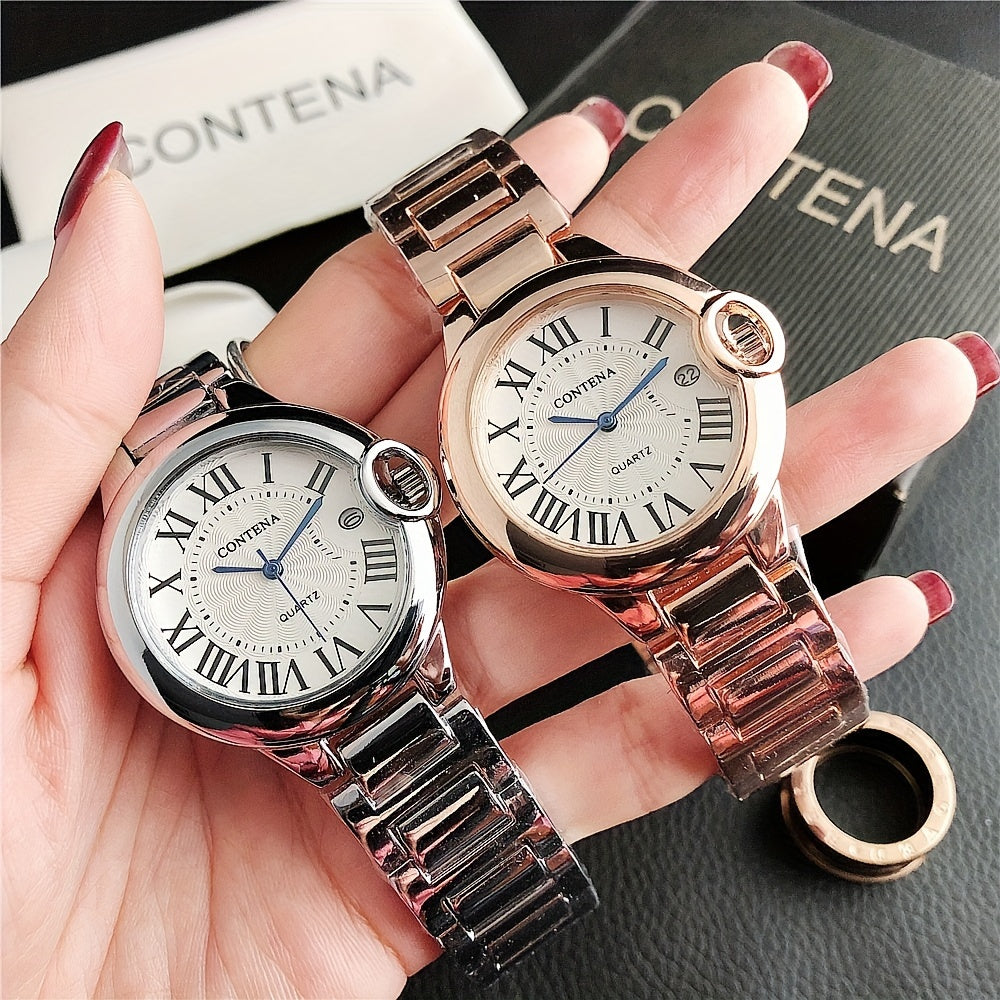 Elegant Round Quartz Watches Alloy Strap Alloy Pointer Alloy Dial Vintage Wrist Watches For Women Men - NEXTRENDBAHRAIN