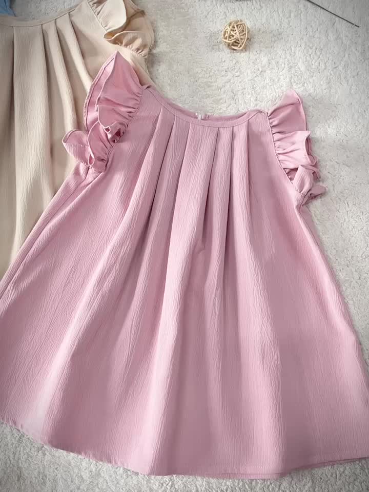 Baby Girls Cute Dress Summer Ruffle Sleeve Solid Color Children Daily Dresses A-line Kids Princess Clothes Toddler Outfits - NEXTRENDBAHRAIN