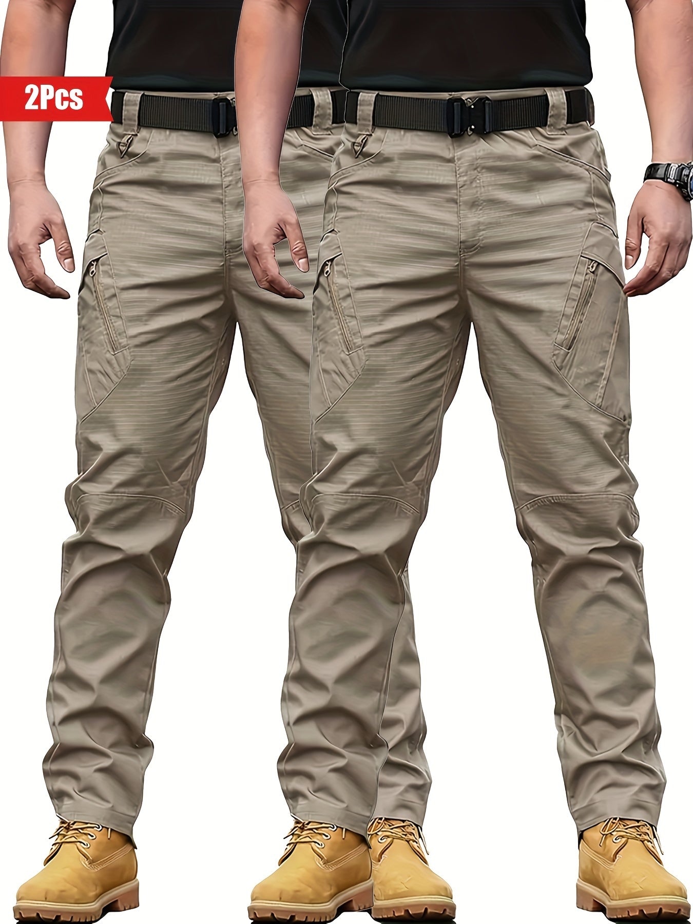 2pcs Men's Tactical Cargo Pants - Water-Resistant, Durable Polyester with Multi-Pocket Design for Outdoor Activities, Perfect for Spring & Fall NEXTRENDBAHRAIN